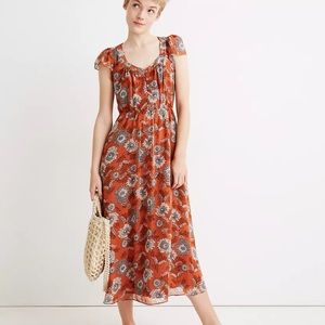 🧡Madewell Sheer-Sleeve Button-Front Midi Dress
